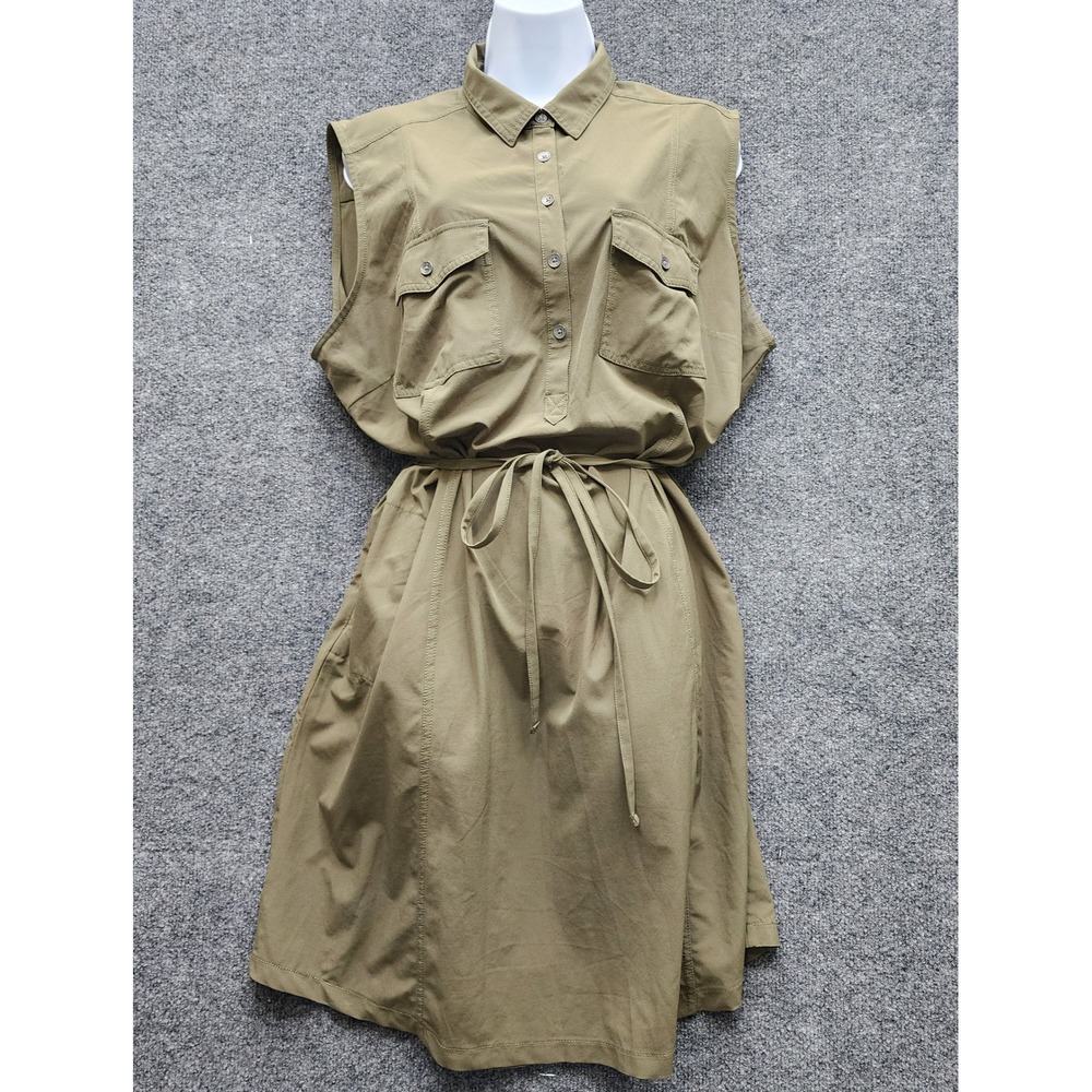 Eddie‎ Bauer Women Utility Safari Stretch Shirt Dress Belted Travel Outdoor 2XL